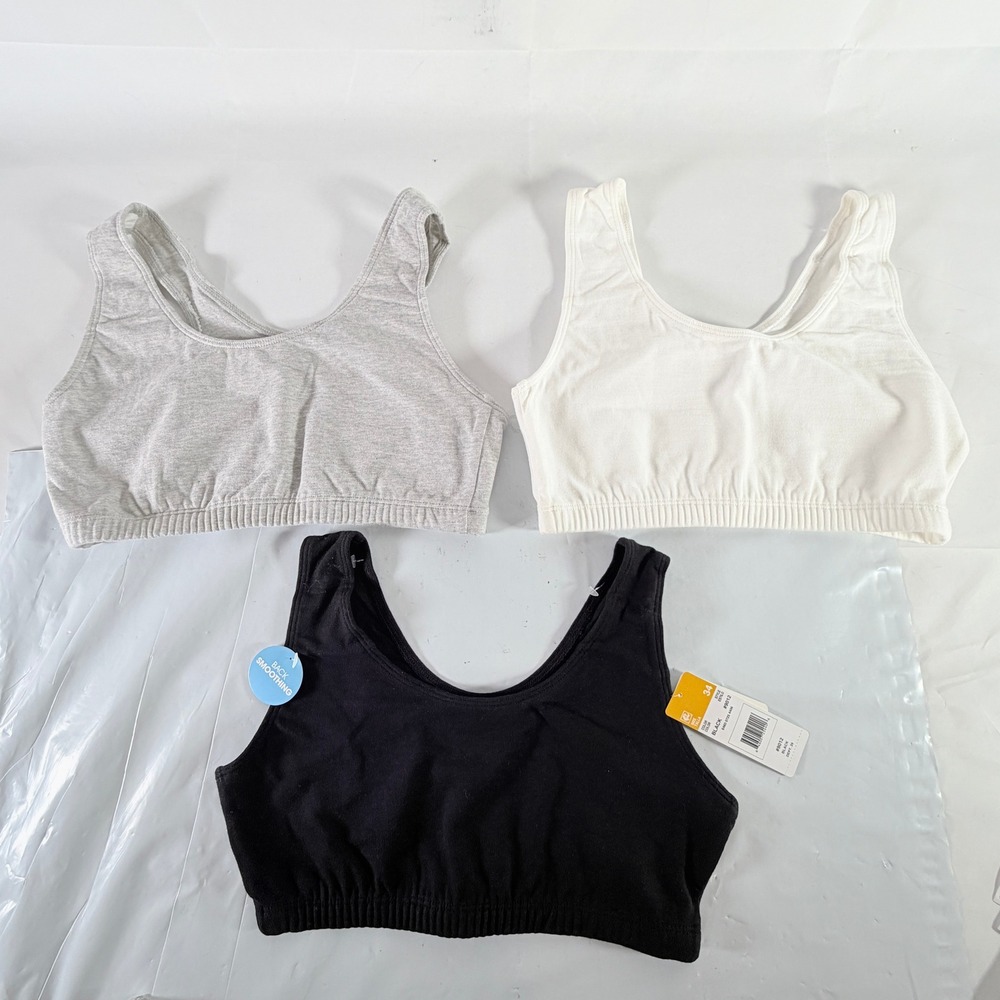 Fruit of the Loom Women Built-up Tank Cotton Sports Bra 3-Pack 34 Black Grey NWT